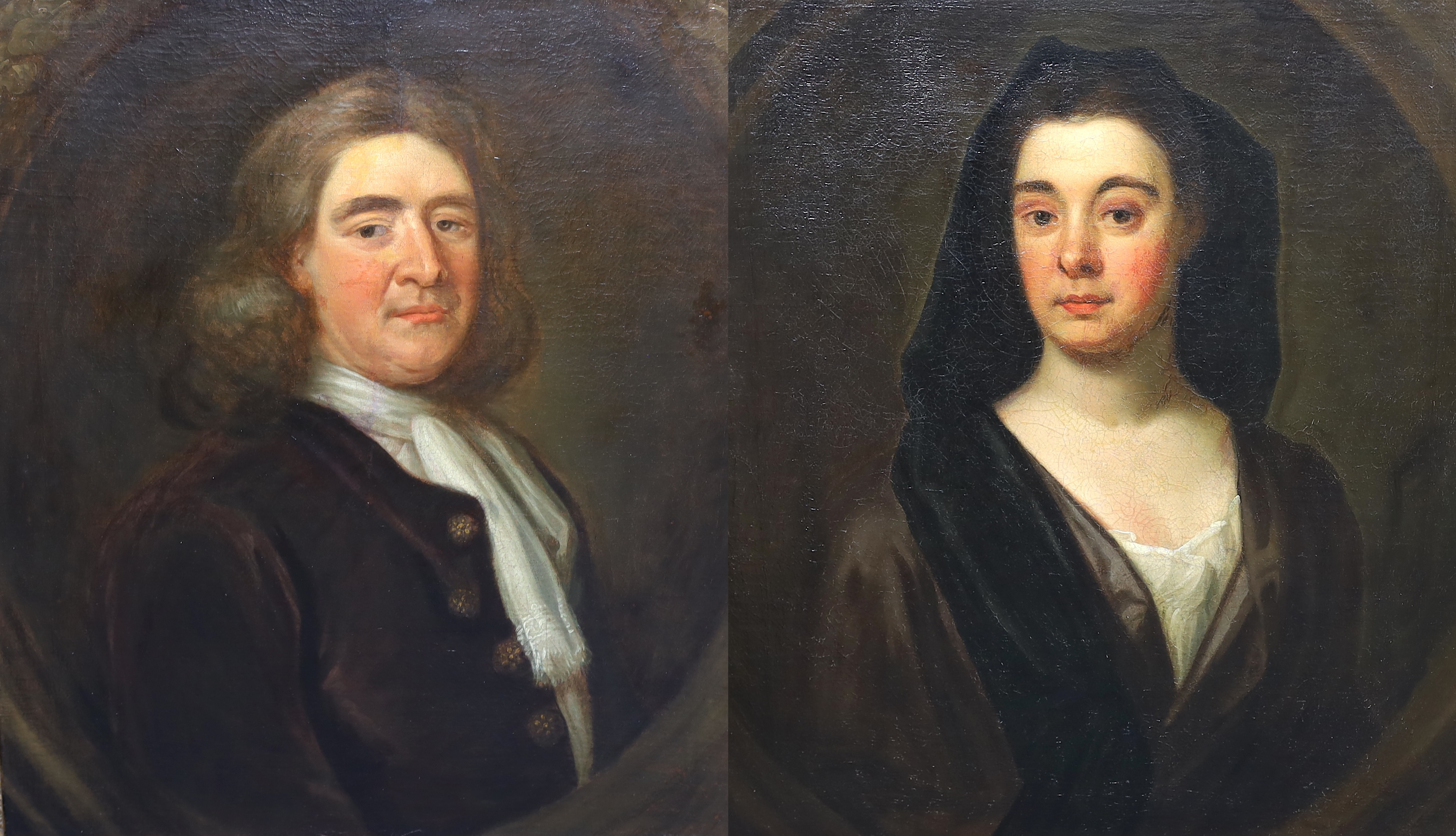 Early 18th century Continental School, Portraits of a lady and gentleman, oil on canvas, a pair, 77 x 64cm